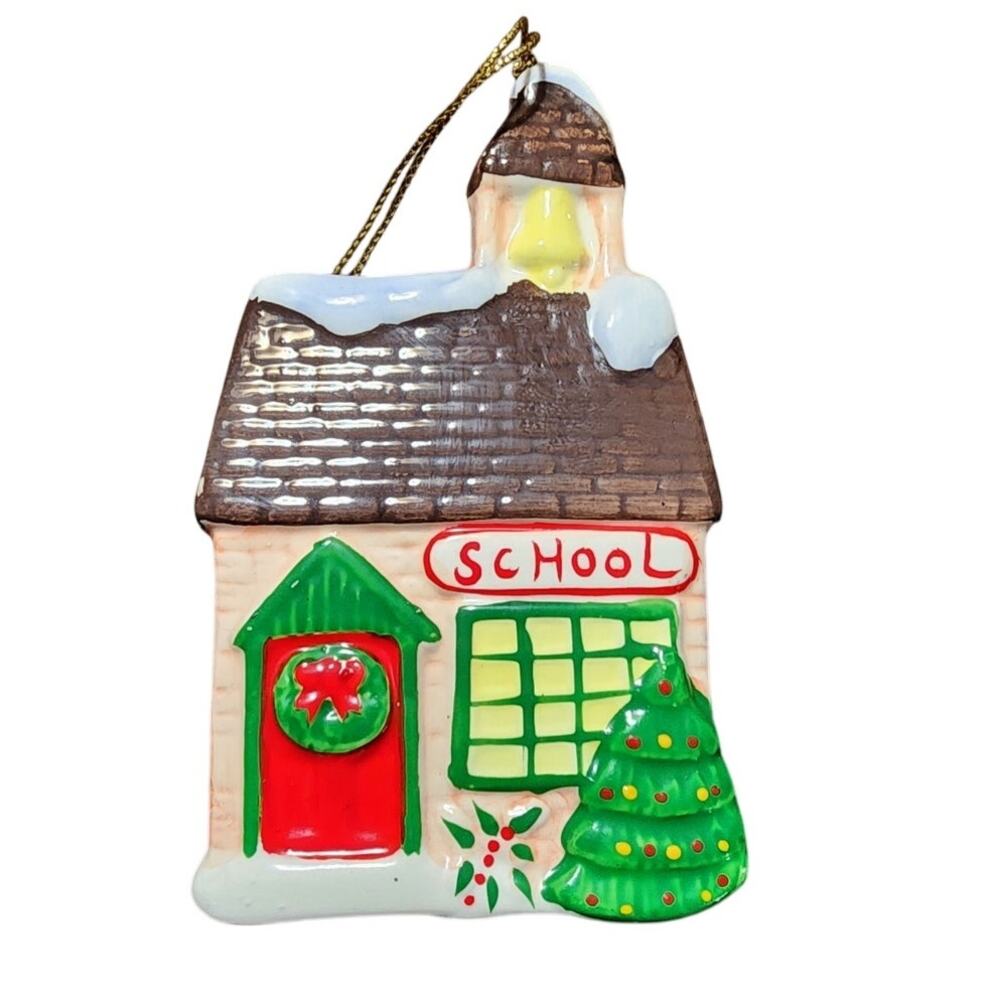 Christmas School House Teacher Ceramic Christmas Ornament by Russ 1988